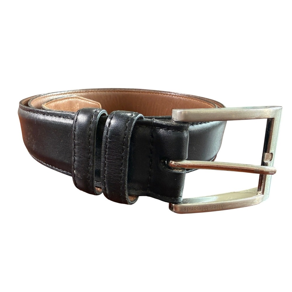 Allen Edmonds Mens Black Leather Calfskin Belt Silver Buckle USA Made Size 40